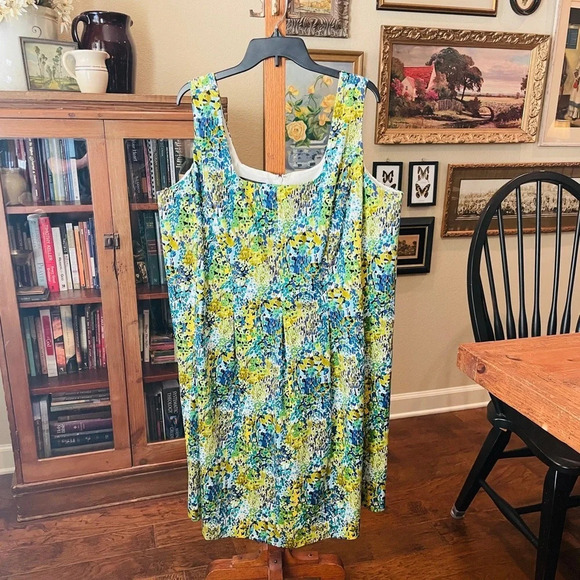 Nine West women’s plus sleeveless dress pockets wedding guest SZ 20W blue green - Picture 2 of 11